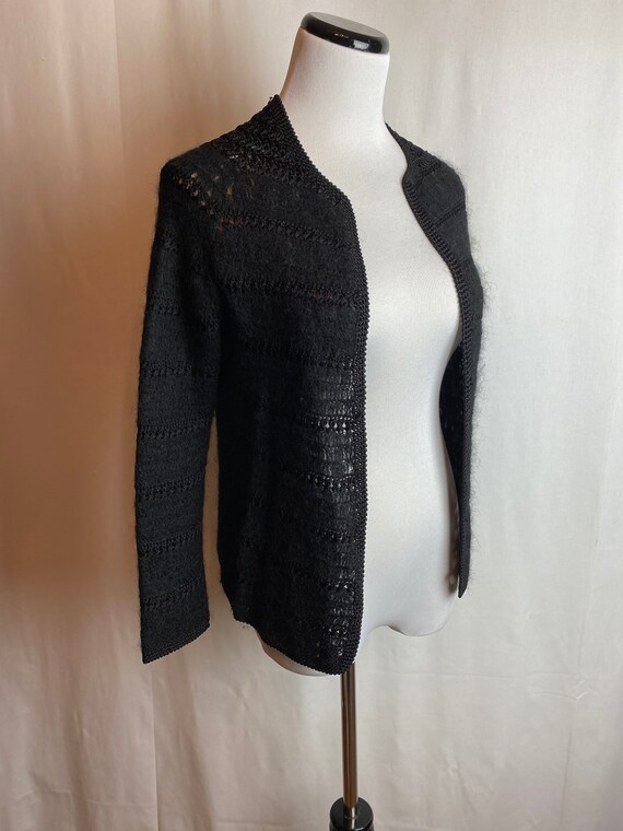 Fuzzy vintage black mohair cardigan sweater 1960’… - image 8