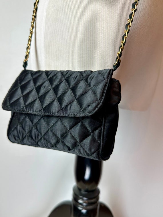90’s Y2K black quilted crossbody purse~ threaded … - image 1