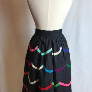 50s cotton patio skirt fit & flare pinup rockabilly Rainbow embroidery embroidered colorful black Teresa Original Taxco 26 waist image 7