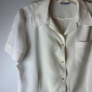 1940s White Rayon Romper Blouse: Plus Size Vintage Shirt (LG 42&quot; B)