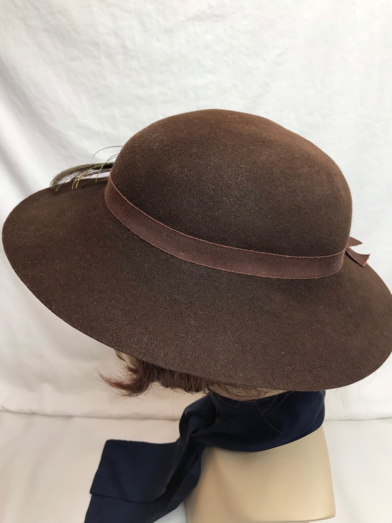 40s Chocolate Brown Felt Hat Wide Brim Womens Fedora Etsy
