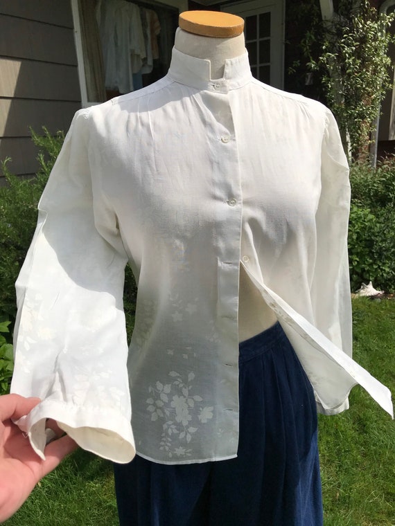 70’s Sheer white buttons front blouse~ Nehru colla
