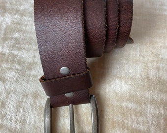 Cinturón hombre piel hebilla plateada chunky estilo Unisex años 90 Cinturón ancho marrón oscuro Grunge hipster talla XL
