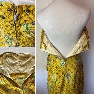 Vintage 1940s 50s Hawaiian novelty print sarong style strapless sundress pinup true vtg 100% silk bombshell dress ruching island hula image 7