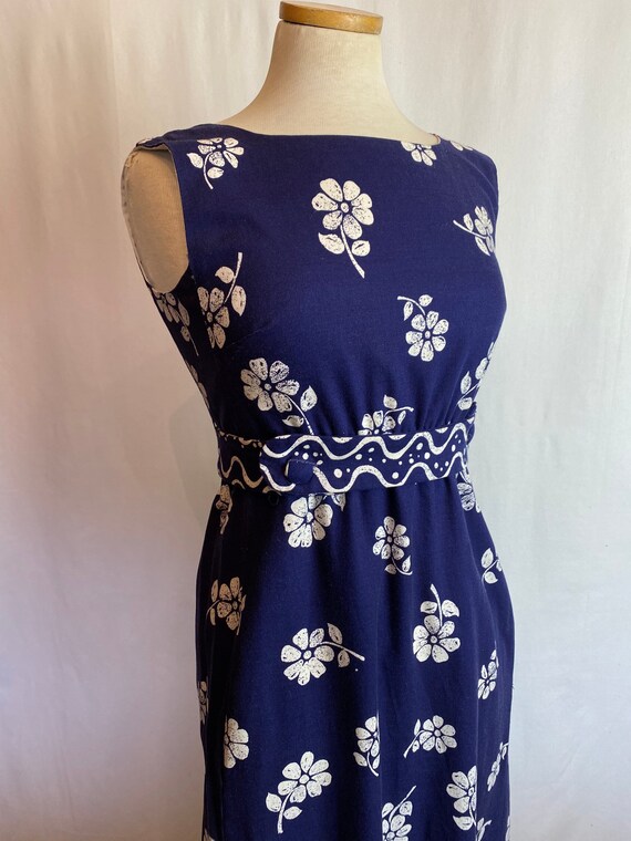 60s Hawaiian Maxi Dress Fitted Empire 