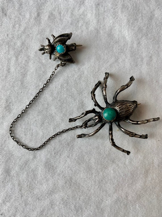Vintage Sterling silver Native spider & fly collar pi… - Gem