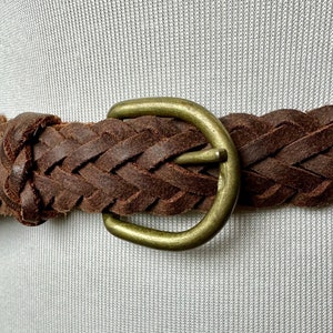 Vintage braided leather belt~ extra long skinny Boho style~ thin brown  trouser belt ~ Unisex~ open size XXL up to 43”