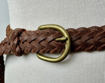 Cinturón de cuero trenzado vintage ~ estilo Boho delgado extra largo ~ cinturón de pantalón marrón delgado ~ Unisex ~ tamaño abierto XXL hasta 43"