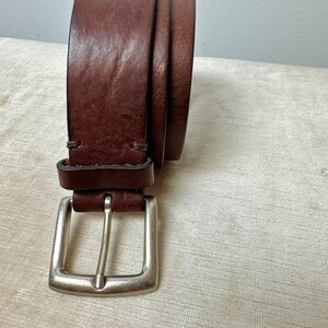 90s wide brown leather belt with silver tone square buckle rustic rocker style unisex androgynous hipster belts size Large 3438 image 3