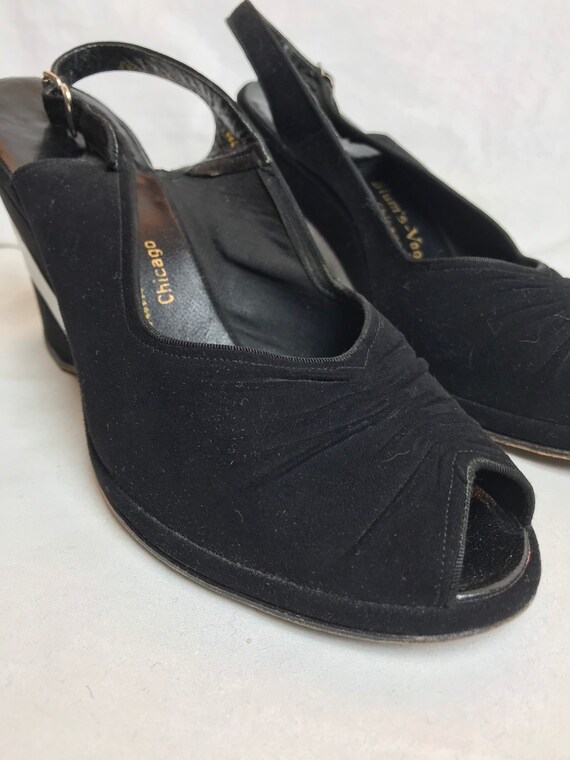 30's-40's black Peep toe shoes~1930's suede pumps~