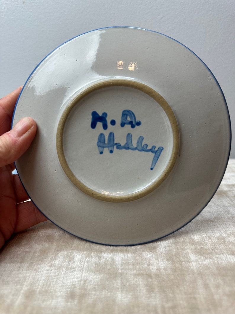 Ma Hadley Pair of small plates cat & lamb farmhouse cottagecore vintage dish wear blue handmade ceramic image 8