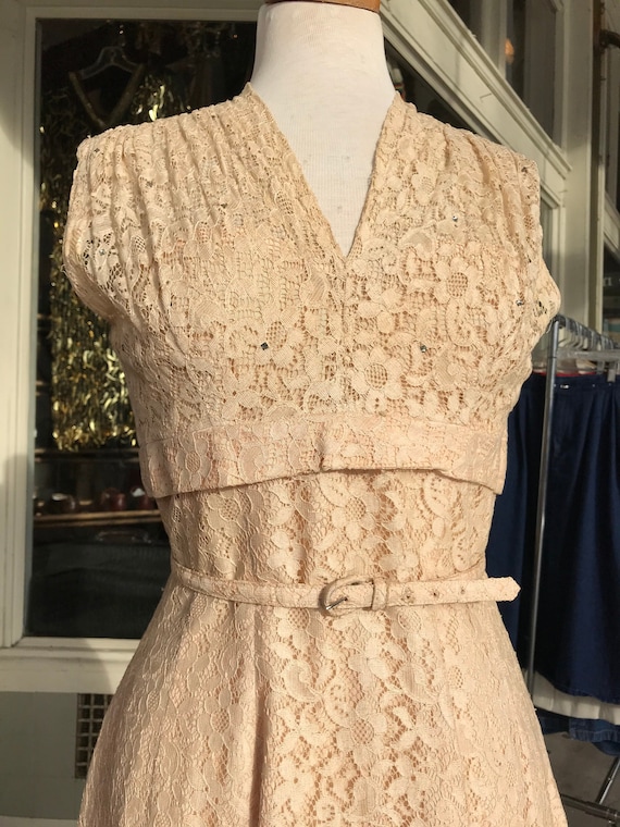 50’s 60’s off white creamy lacy party dress with b