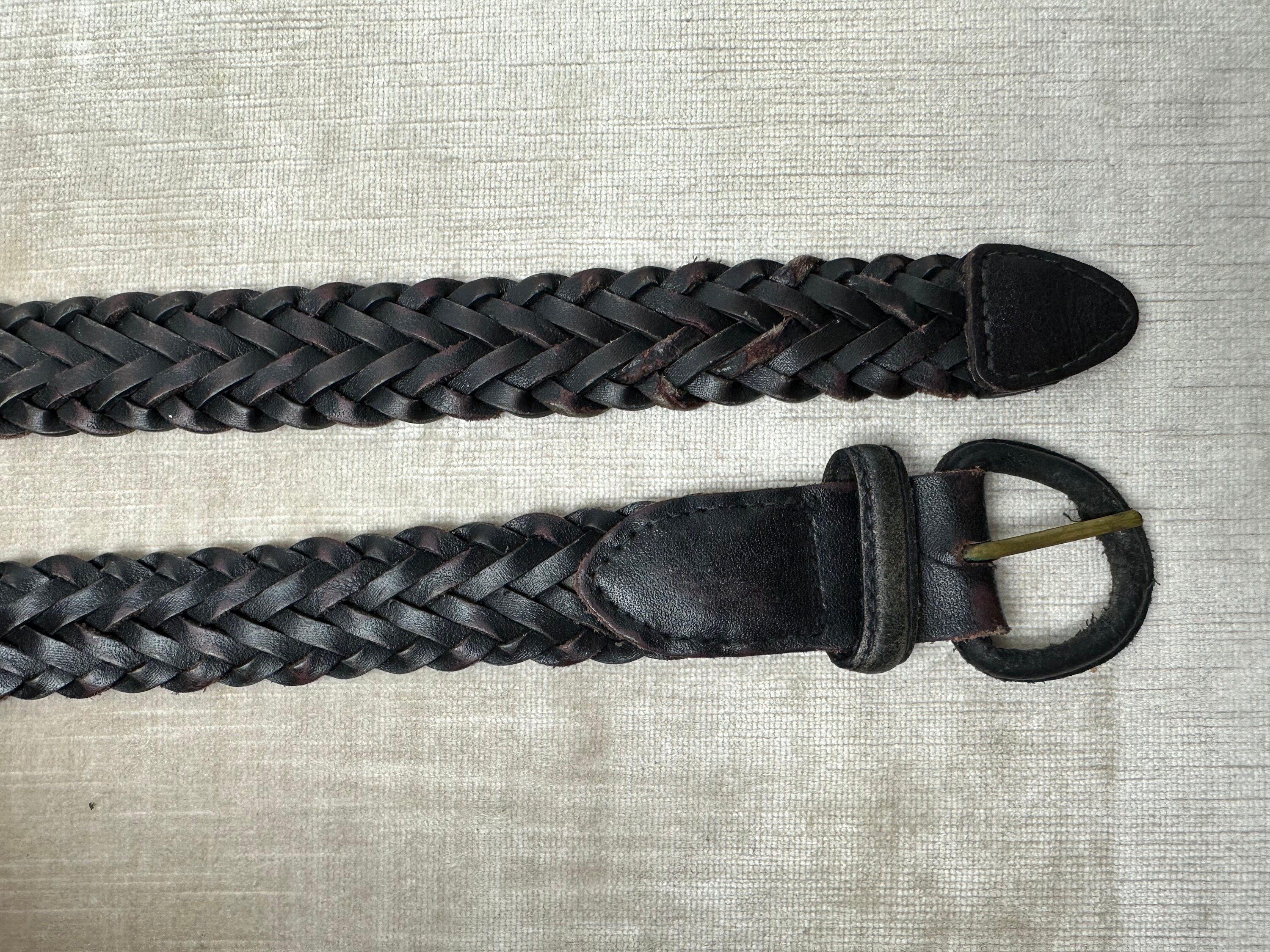 90s Braided Leather Belt: Black Woven Skinny Dress Belt, XL  display picture 2