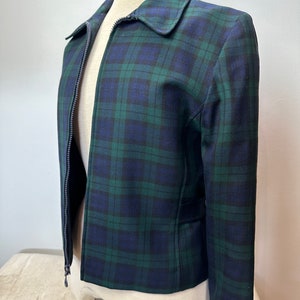 Pendleton plaid jacket Womens lightweight wool nipped waist 1990s green blue tartan plaid coat 49er style /size Small image 2
