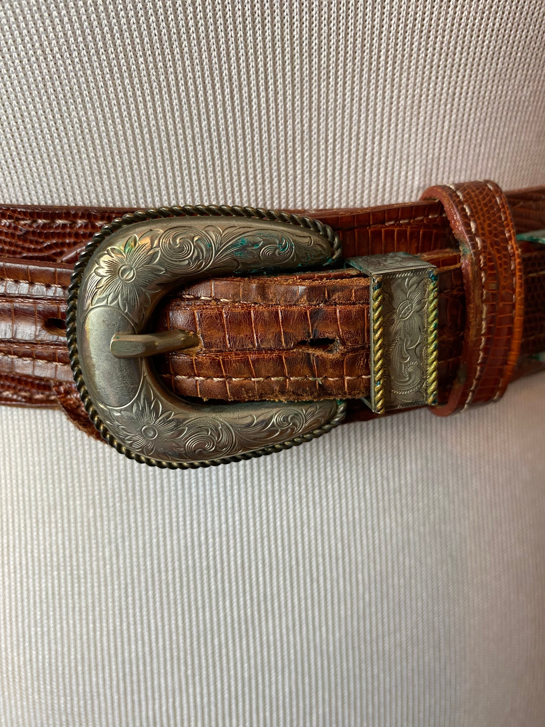 BrimMakers Vintage Justin Belt Co. Nickel Silver Belt Buckle w/Brass Cowboy Boots, Fits 1 1/2 Wide Belt