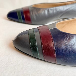 1980s retro color block leather shoes by Nina/ slip on flats womens vintage fashion grey blue green burgundy/ Ninas 80s /US size 7 image 6