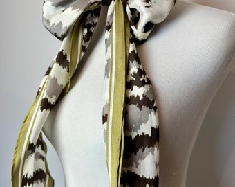 All silk Scarf~ extra long tapered pussycat bow head hair scarves abstract animal print zebra stripes 100% silk