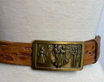 Vintage Western Belt & Buckle ~square Dancing Tooled Leather  display picture 2