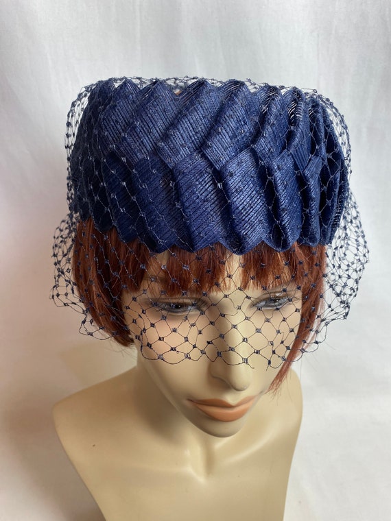 VTG Sapphire Blue Netted Fascinator Hat 