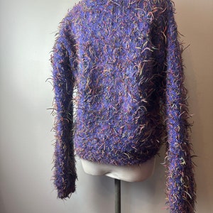 90s Colorful periwinkle yarny mohair textile sweater pullover v-neck wacky knotted confetti knit retro soft whimsical boxy /size Small image 5