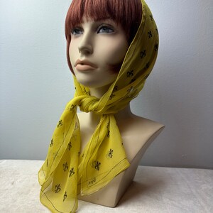 Vera 100% crepe silk scarf/ Fleur-des-lis print/yellow & black sheer long thin neck scarves head scarf neckerchief image 8