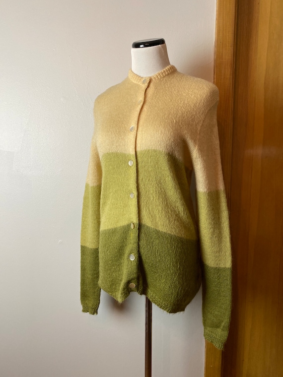 60’s 2 tone mossy green Mohair cardigan Jantzen s… - image 1