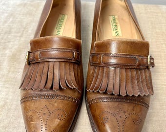 Vintage Cole Haan Leather Oxford Loafers: Brown Fringed Tassel