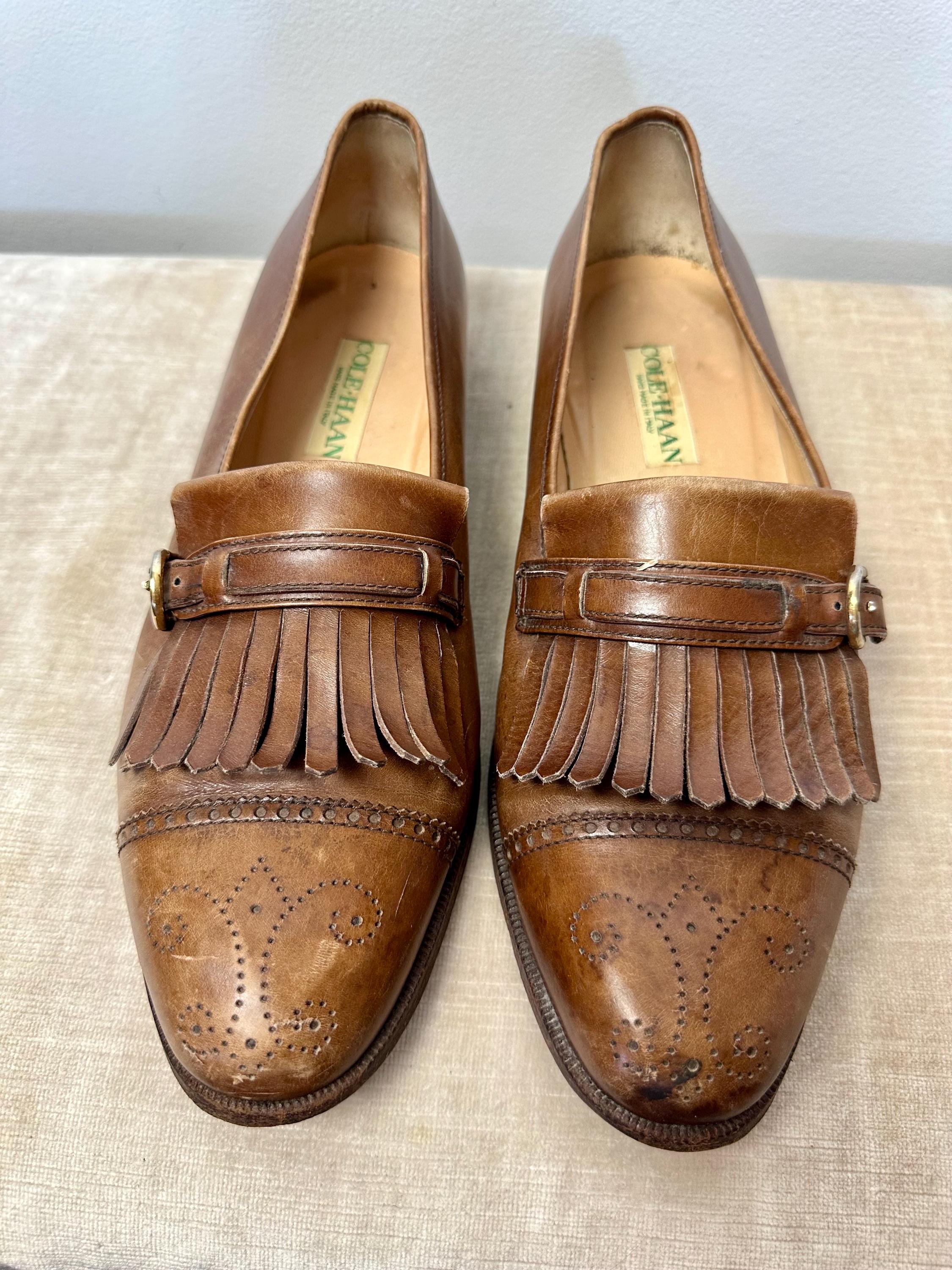 Vintage Cole Haan Leather Oxford Loafers: Brown Fringed  display picture 1
