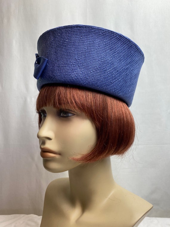 Vintage sailor inspired hat Tall viscose woven st… - image 5