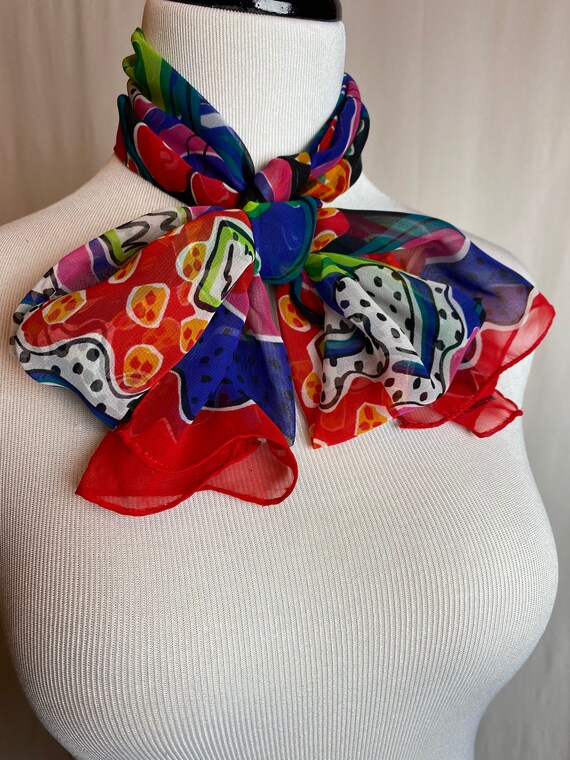 Vintage 80’s 90’s sheer colorful neck scarf  long… - image 4