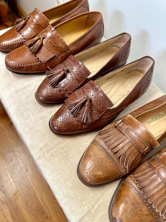 Vintage Cole Haan Leather Oxford Loafers: Brown Fringed Tassel