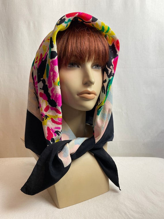 Vintage all silk scarf Vibrant colorful floral pr… - image 2