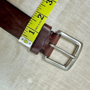 90s wide brown leather belt with silver tone square buckle rustic rocker style unisex androgynous hipster belts size Large 3438 image 8