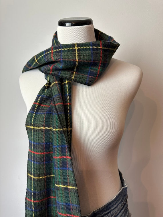Vintage 1960’s  plaid wool scarf ~ dark green tart