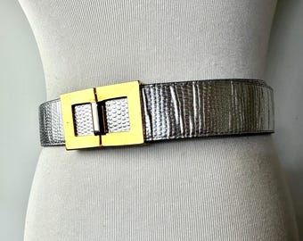 Vintage Lizard Skin Belt: Silver & Gold Buckle, Emanuel 1980s, Size M