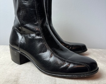 Vintage black Beatle boots~ black leather Florsheim zip ankle boots~ androgynous/ 1960- 70’s vibes rocker boho Men’s 71/2 D women’s 91/2