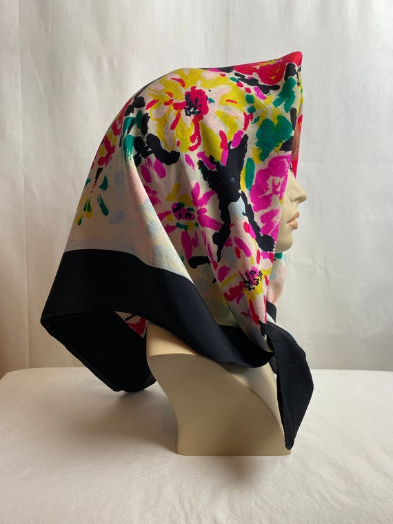 Vintage all silk scarf Vibrant colorful floral pr… - image 9