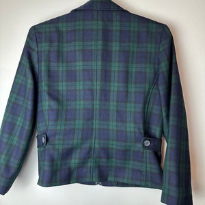 Pendleton plaid jacket Womens lightweight wool nipped waist 1990s green blue tartan plaid coat 49er style /size Small image 7