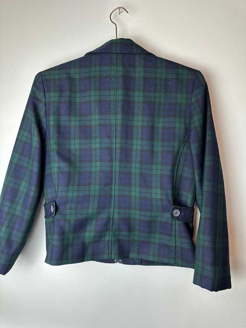 Pendleton plaid jacket Womens lightweight wool nipped waist 1990s green blue tartan plaid coat 49er style /size Small image 7