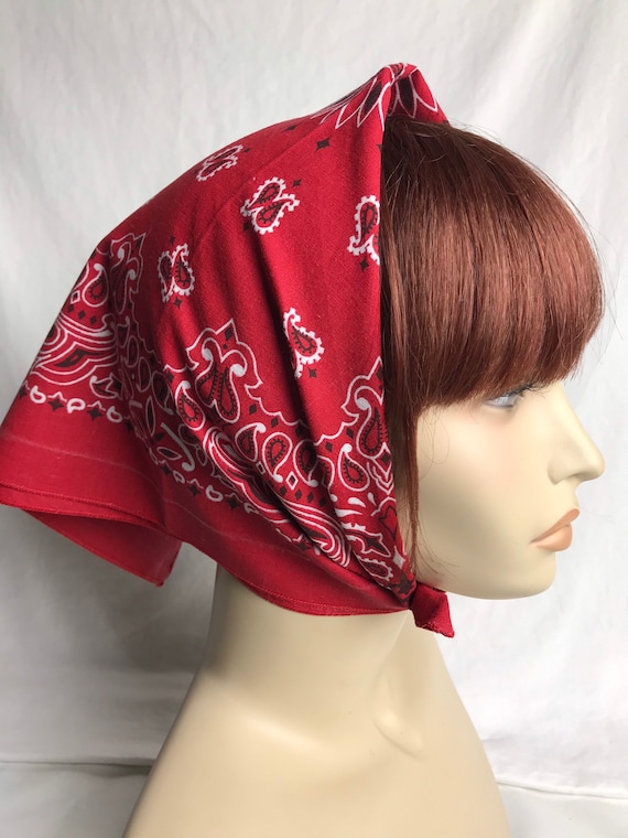 70’s 80’s bandana ~ 100% cotton~ red black scarf~ 