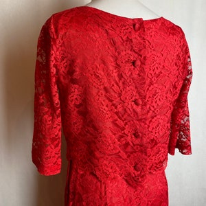 60s Coral red lace dress pencil skirt with cropped layered top 1960s Mod Retro set/suit Valentines Day dress size 26 waist/ small image 10