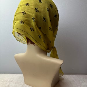 Vera 100% crepe silk scarf/ Fleur-des-lis print/yellow & black sheer long thin neck scarves head scarf neckerchief image 7