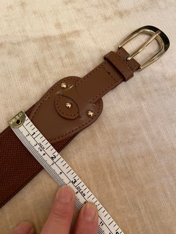 90’s brown leather stretchy belt~ chestnut glossy… - image 5