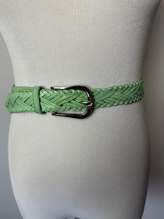 Vintage Braided Leather Belt~ Bright Seafoam Green Color  display picture 2