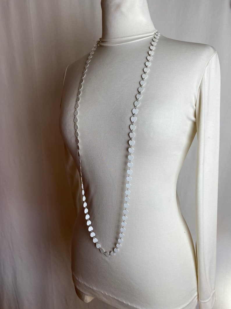 Vintage 60s necklace white long beaded bobble chain link metal groovy Mod layered retro necklaces long length 1960s costuming image 4