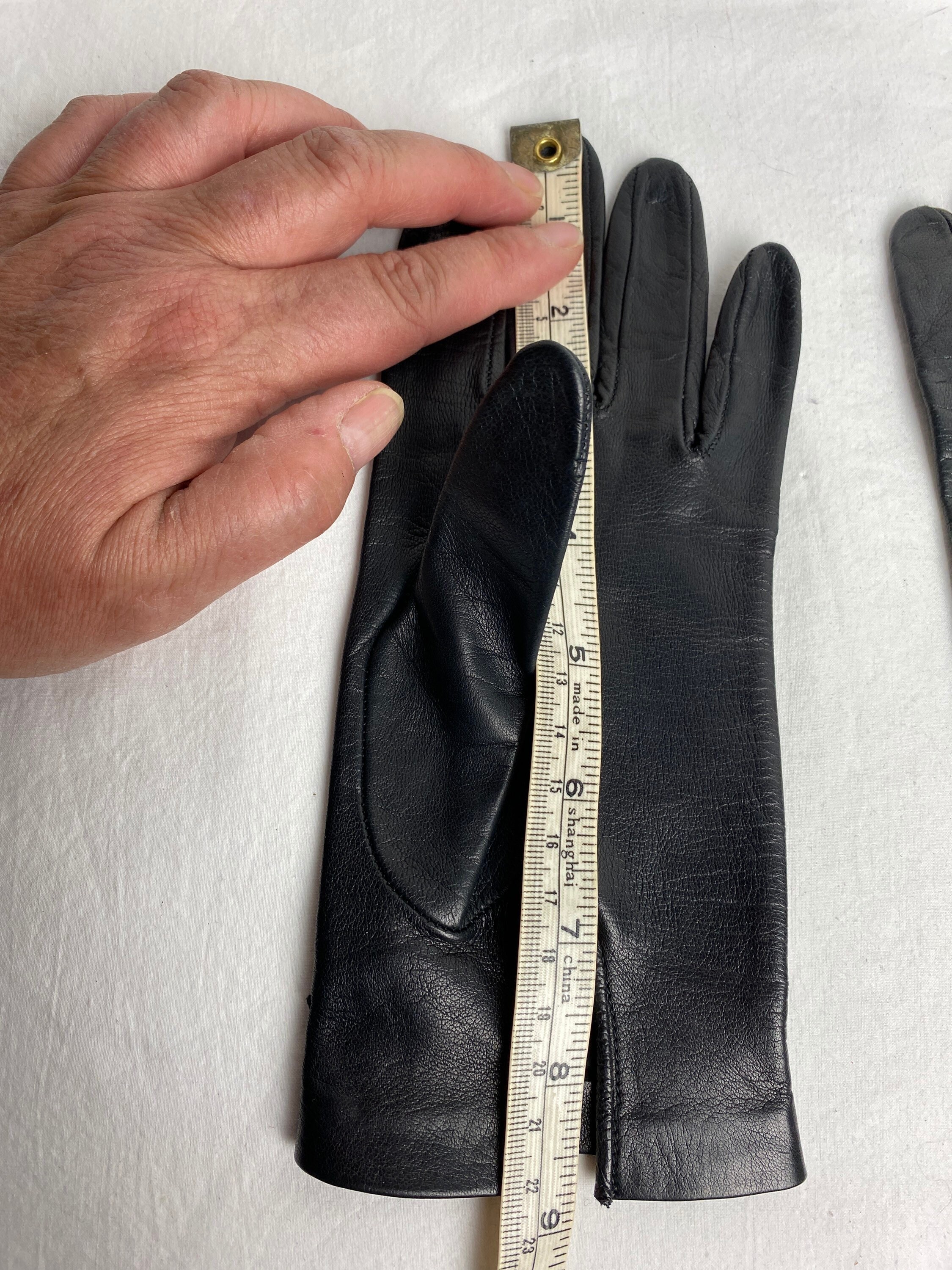 Vintage Soft Leather Gloves~ Black Woven/ Eyelet Detail