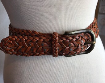 Vintage DKNY Wide Woven Genuine Leather Brown Belt Boho Braided Size L 90 main image 4