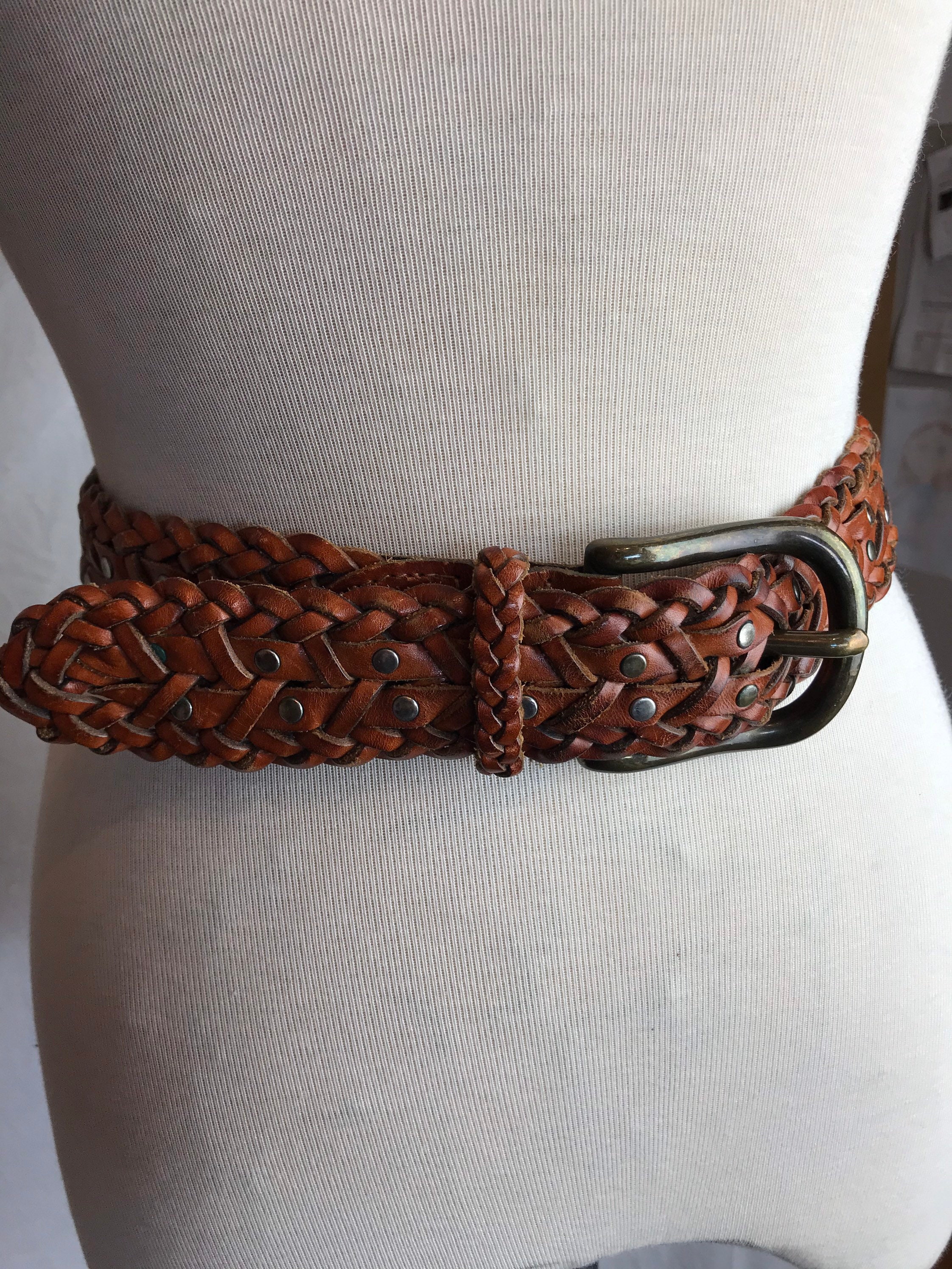 90s Braided Leather Belt DKNY Boho Hipster Stylish Womens Etsy