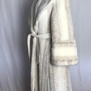 70s beautiful white faux fur princess coat belted waist exaggerated belled sleeves gorgeous lush furry fake glamorous vintage size M image 2