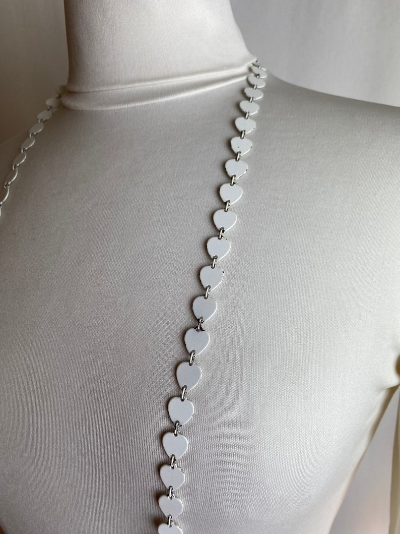 Vintage 60s necklace white long beaded bobble chain link metal groovy Mod layered retro necklaces long length 1960s costuming image 7